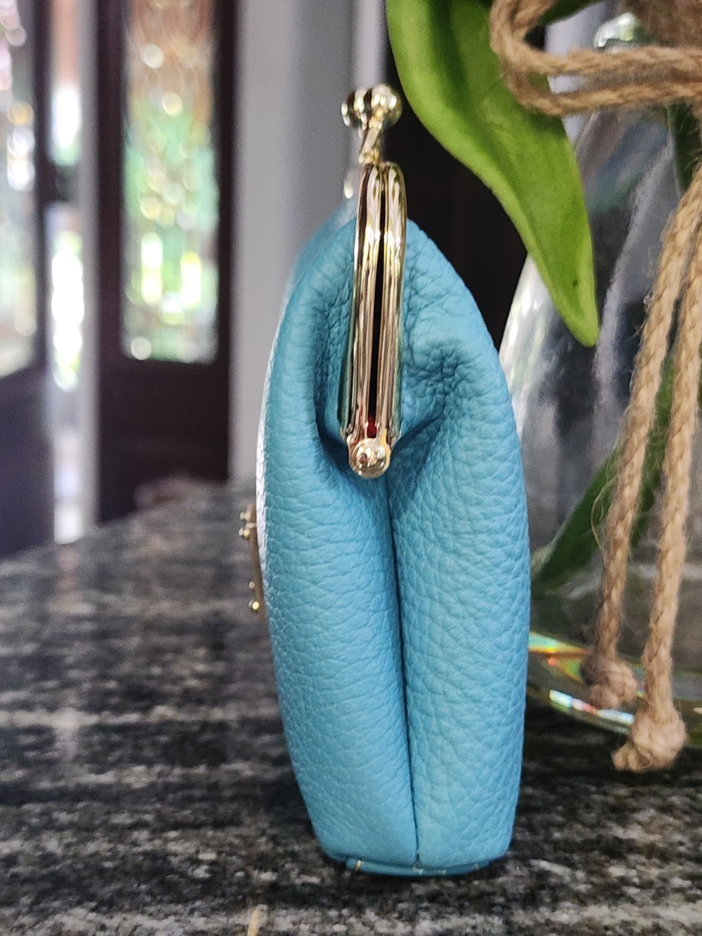 Dooney & Bourke Pebble Leather Kiss-Lock Coin Purse - Turquoise - Picture 5 of 7
